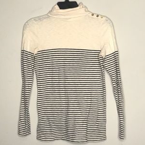 J Crew Painter Turtleneck Tee In Stripe Size XS Navy White Gold Buttons